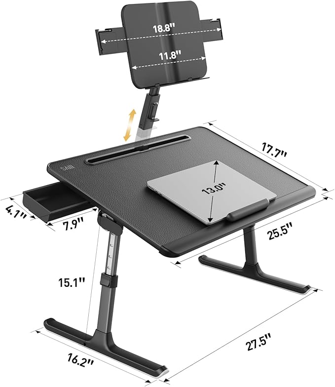 SAIJI Laptop Desk for Bed [XXL Extra Large] with Upgraded Book Stand | Multi-Purpose Lapdesk Bed Tray Desk for Working Writing Reading Drawing Couch Sofa Chair Floor - Image 7