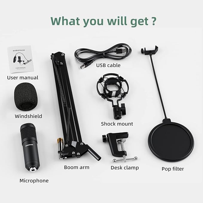 ST-800 Podcast Microphone Kit, 192kHz/24bit USB Condenser PC Mic | 192kHz/24bit chipset, cardioid pickup, studio recording, streaming gaming, voice-over YouTube Twitch, desktop creators - Image 8