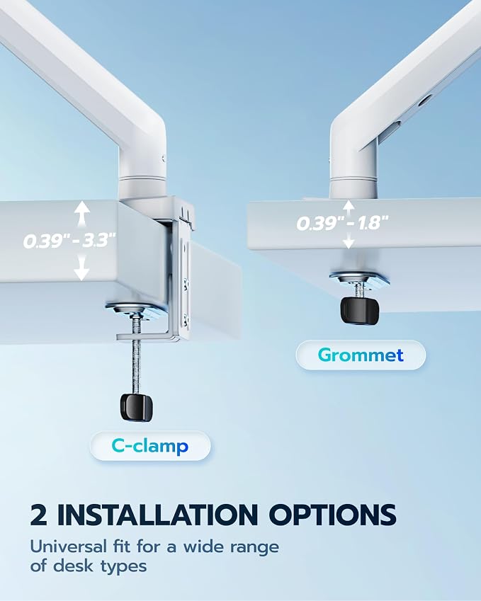 ARES WING 17-40 Inch Heavy Duty Monitor Arm, White | Fully Adjustable Monitor Mount for Ultrawide Screens up to 26.4 lbs with Clamp/Grommet Desk Mount, 75/100 Vesa Mount - Image 2
