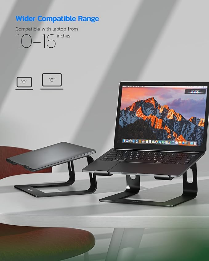 Nulaxy Full Aluminum Laptop Stand, Stable Support to 22 lbs, Black | Detachable for Portable Storage, Easy Setup, Saves Desk Space, Compatible with 10-16 Inch Laptops, Office Desk Accessories - Image 4