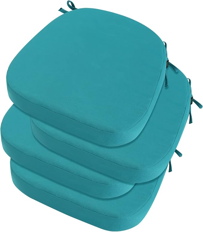 idee-home Outdoor Chair Cushions Set of 4, 17" x 17" D-Shaped | Thick Outdoor Seat Cushions Waterproof Patio Furniture with Ties Dining Pads by idee-home