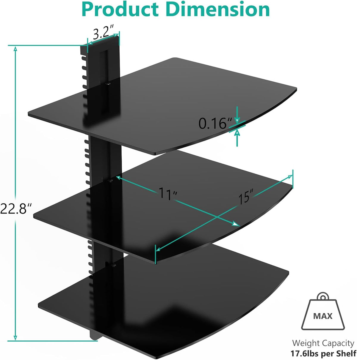 WALI 3 Tier Glass Floating TV Wall Shelf for Projector, DVD Players - Image 3