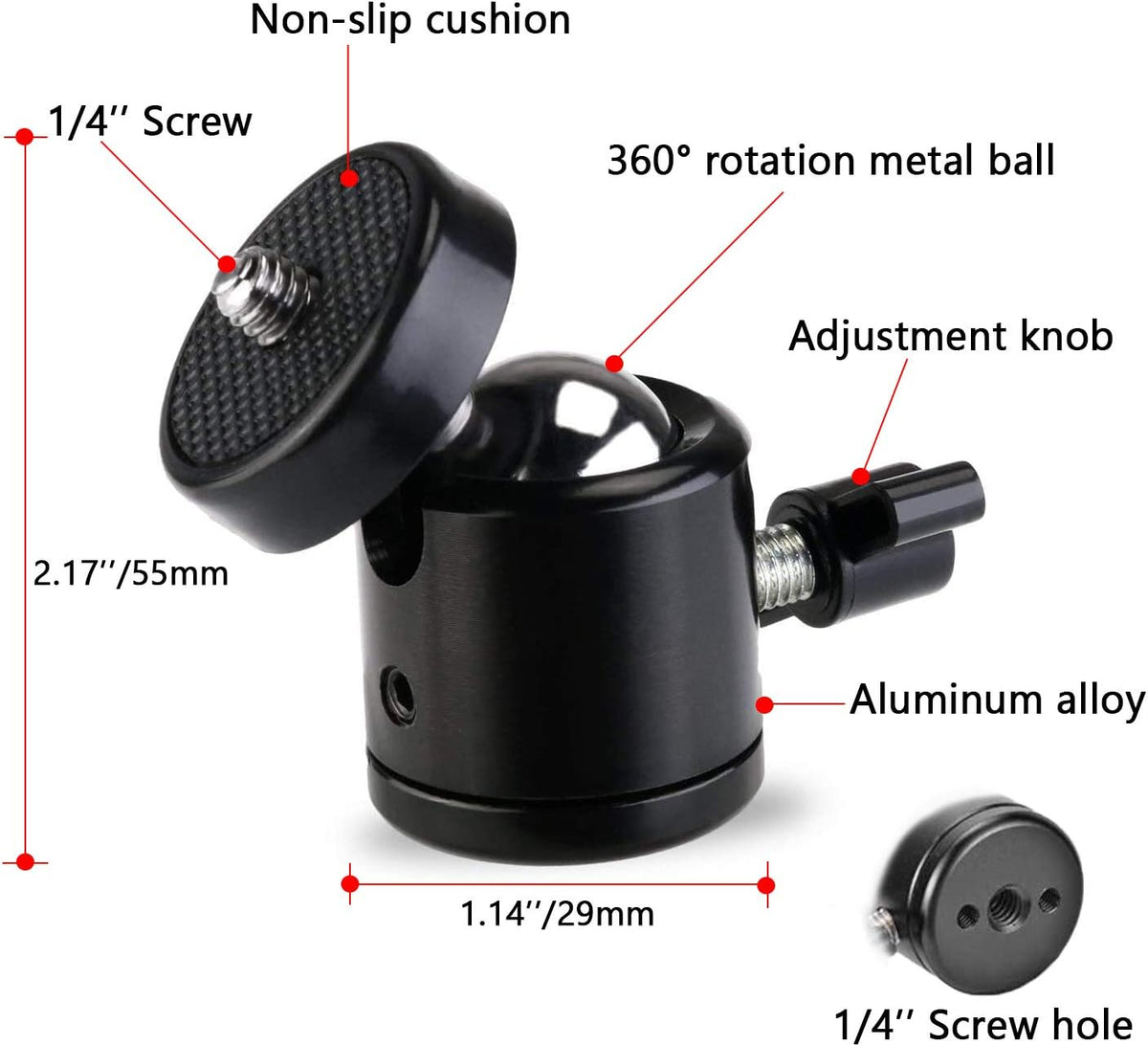 Universal 1/4" Swivel Mini Ball Head Screw Tripod Mount（2 Pack）, EszkozTA360 Degree Rotating Mount Base Adapter for DSLR Cameras HTC Vive Tripods Monopods Camcorder Light Stand… - Image 2