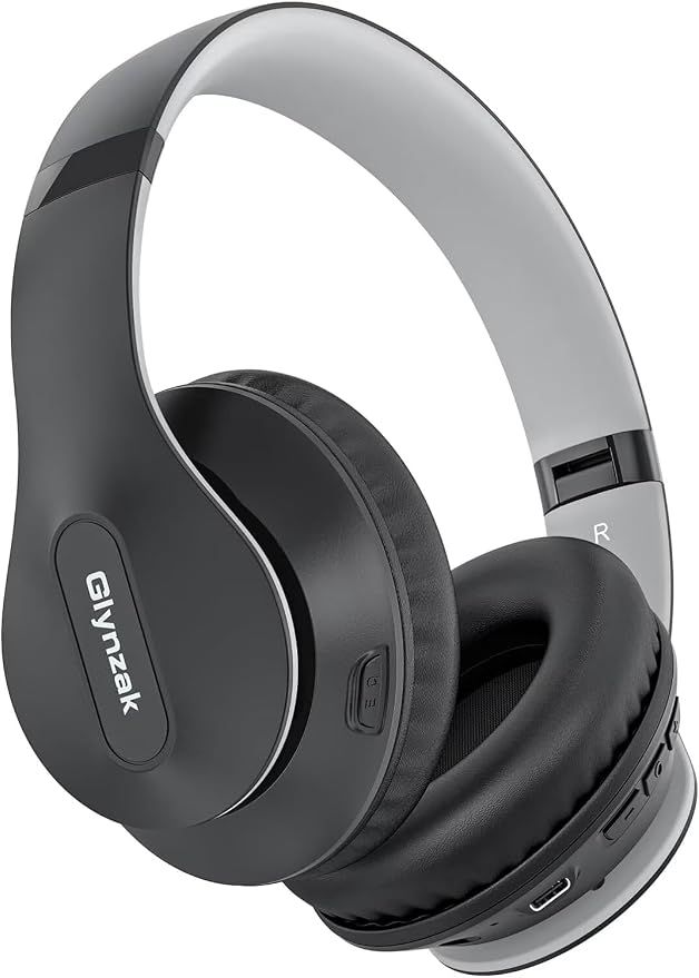 Wireless Bluetooth Headphones Over Ear V6.0 HiFi Stereo with Mic | 65H Playtime 6EQ Modes Foldable Bluetooth Headset with Microphone for Travel Smartphone Computer Laptop Grey by Glynzak