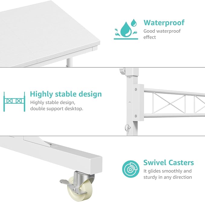 WINAZ Rolling Standing Desk with Wheels, 32" Adjustable Height Small Portable Teacher Desk for Classroom, Mobile Treadmill Walking Pad Table for Laptop, Compact White Home Office Workstation - Image 9