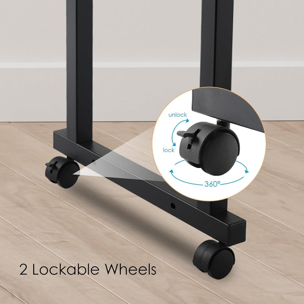 Overbed Table with Wheels,60.6-84.2 inches Mobile Bed Desk, Black - Image 5
