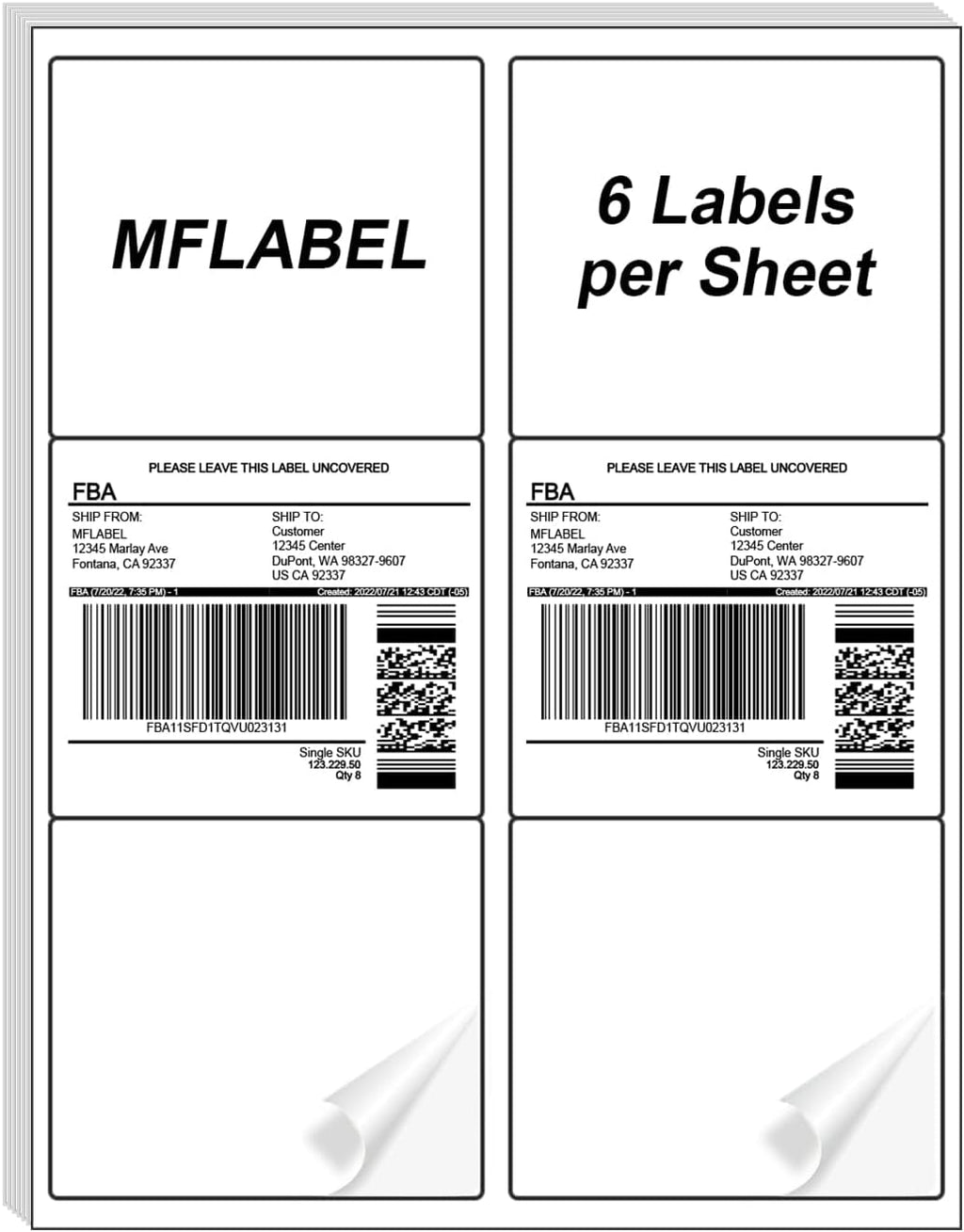 MFLABEL Shipping Labels for Laser & Inkjet Printer 3-1/3" x 4" (6-up) 1500 Sheets by MFLABEL