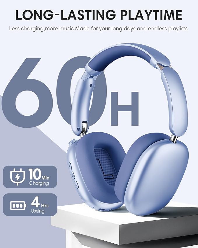 Wentronic Y02 Active Noise Cancelling Wireless Headphones, Blue | Over-Ear, Bluetooth, 60H Playtime,Crystal Clear Calls, Hi-Res Audio, Big Bass, Foldable Lightweight for Travel Home Office - Image 5