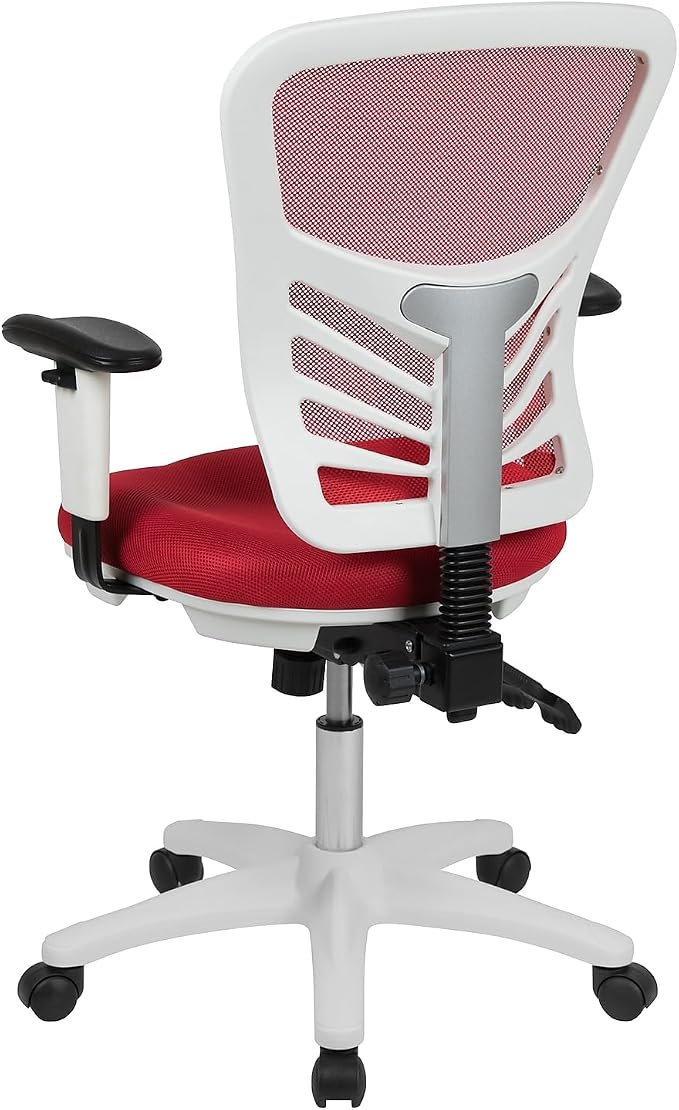 Flash Furniture Mid-Back Mesh Executive Office Chair, White/Red | Adjustable Armrests, 360° Swivel, Height Adjustable, Commercial Grade - Image 7