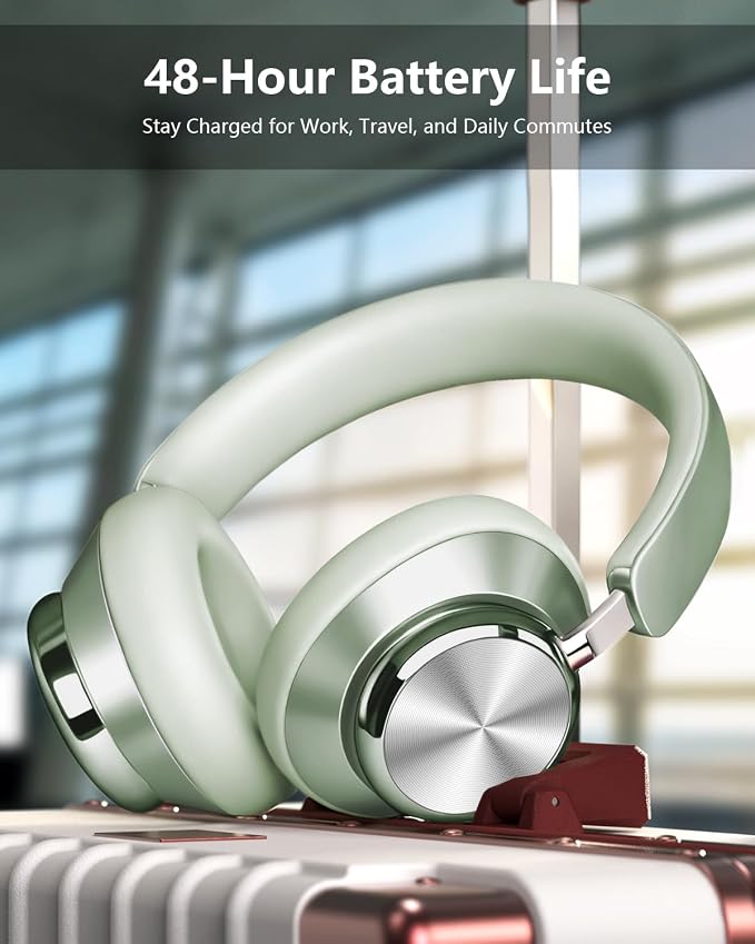 Wentronic Y03 Bluetooth Headphones Wireless Active Noise Cancelling Over Ear Headphones 48 Hours Playtime High Sound Quality 6 EQ Music Mode Headphones with Soft Ear Cushion - Green - Image 7