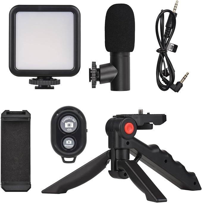 Mini Smartphone Vlog Kit with LED Video Light, Cardioid Microphone, Extendable Phone Clip, Adjustable Brightness Tripod for Live Streaming, Vlogging, Video Conferencing & Selfies - Image 2