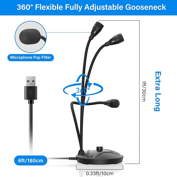 USB Computer Microphone, Plug & Play Desktop Condenser Mic for PC | mic with volume knob & mute. with Windows/Mac. For YouTube, gaming, streaming, podcast, recording. Black. - Image 6