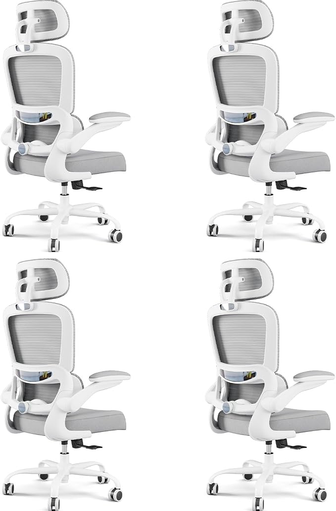 TRALT Office Chair Ergonomic Desk Chair - Gaming Chair with Lumbar Support (4, White) | 330 LBS Home Office Desk Chairs with Headrest, Reading Chair with Flip-up Armrests, Comfortable Computer Chairs (4, White) by TRALT