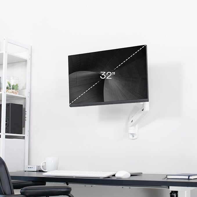 VIVO Single Monitor Counterbalance Wall Mount for 32 inch Screens up to 19.8 lbs, Full Motion, Max VESA 100x100, White, MOUNT-V001GW - Image 2