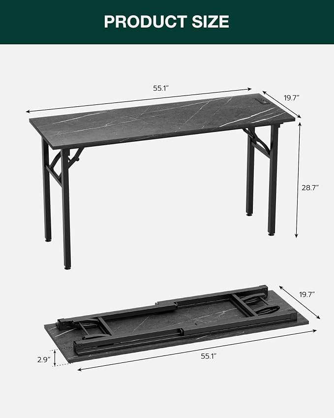 Small Folding Computer Desk – Portable 55.1 Inch Foldable Laptop Table, Collapsible and Compact for Easy and Fast Setup, Lightweight for Small Spaces, Home Craft and Study Use, Marble Greige - Image 2