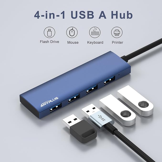 USB Hub, USB 3.0 Hub Aluminum Alloy Ultra Slim USB Splitter, Portable 4 Port USB Extender, USB Hub for Laptop, PC, MacBook, iMac, Surface Pro, Mac Pro, Flash Drive, XPS 【Blue】 - Image 3