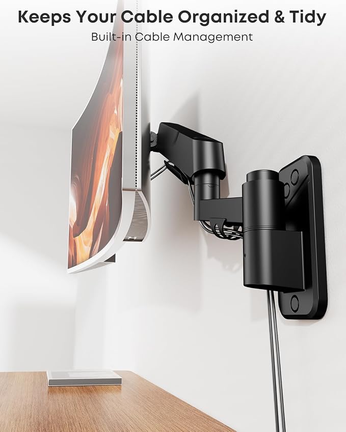 Heavy Duty Single Monitor Arm Wall Mount fits 27-45 Inch Flat/Ultrawide | Full Motion, Gas Spring Arm, Holds 35.2 lbs, VESA 75/100mm for Home Office & Gaming, Black - Image 8