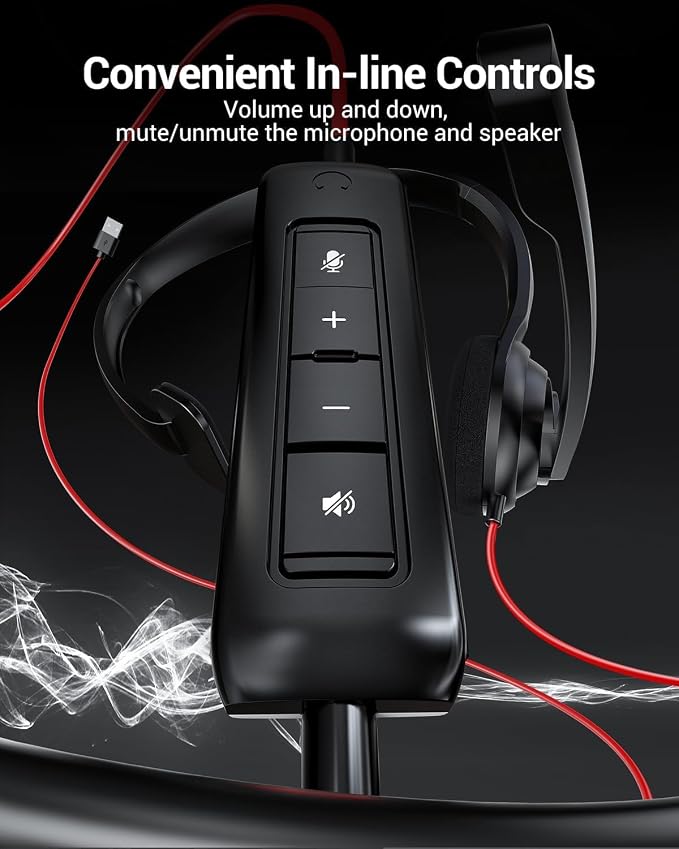 NUBWO HW02 USB Headset with Microphone Noise Cancelling & in-line Control | 10 Packs - Comfort Computer Headset for Laptop pc, On-Ear Wired Office Call Center Headphone for Boom Skype Webinars (Black) - Image 6