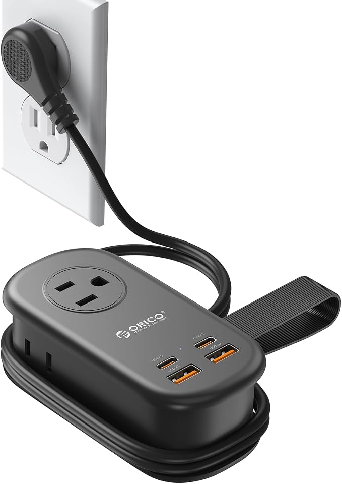 ORICO 65W GaN Travel Power Strip with Flat Plug and 4FT Extension Cord | 7-in-1 Charging Ports (3 AC Outlets/2 USB-A/2 USB-C), Fast Charger for MacBook Pro/Air, iPad Pro, iPhone 17/16/15- AP3 by ORICO