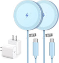6FT Magnetic Wireless Charger Charging Pad - 15W Fast Phone Charger for Apple iPhone 17 16 15 14 13 12 Series & AirPods 4 3 2 Pro, Phone Charging Pad with Plug for Desk & Travel, 2Pack Blue by WAYLITEWirelessCharger
