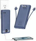 VRURC Portable Charger Built-in Cables and AC Wall Plug, USB C Power Bank 10000mAh, Travel Battery Portable Phone Charger Compact Lightweight External Battery Pack for Smart Phones, Tablets etc-Navy by Home
