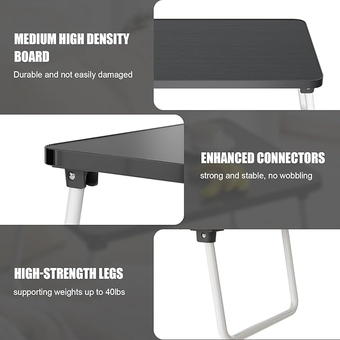 Foldable Lap Desk, Laptop Stand Bed Table Tray for Couch | Portable Breakfast Serving Tray, Lightweight Mini Lap Table, Works Great as Tablet Desk for Working, Reading & Writing, Black - Image 6
