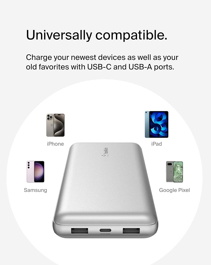 Belkin 20000mAh 15W 3 Port Power Bank, USB A to USB C Cable Included | Fast Charging, iPhone 17, Samsung Galaxy, Pixel, Airpods, iPad, Nintendo Switch 2, Battery Pack, USB C Port, USB A Port - Image 8