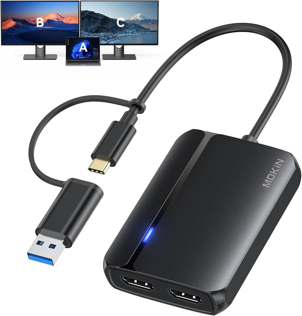 MOKiN HDMI Splitter for Dual Monitors, 4K@30Hz HDMI Splitter Extended Display for macOS/Windows, USB C/USB A 3.0 to Dual Hdmi Adapter for MacBook, Dell, Lenovo, HP (4K@30Hz+1080p) by MOKiN