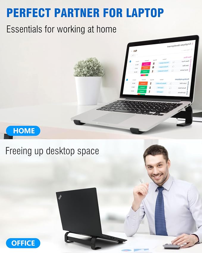 Laptop Stand for Desk, Ventilated Aluminum Laptop Riser, Black | Stable Typing Support, Fixed 17° Angle, 2.5 in Lift, Silicone Pads, Open Airflow, Fits Most 11–16 in Laptops, Tool Included - Image 2