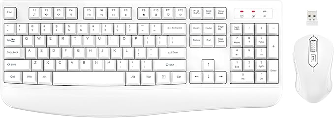 Wireless Keyboard and Mouse Combo, EDJO Full-Sized Ergonomic Computer Keyboard with Wrist Rest and 3 Level DPI Adjustable Wireless Mouse for Windows, Mac OS Desktop/Laptop/PC (White) by EDJO