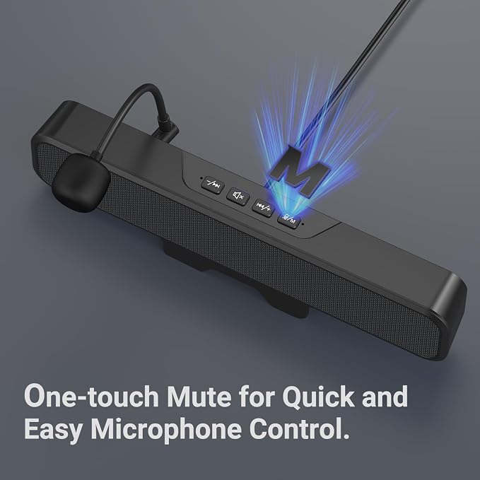 INGA Computer Speakers with Detachable Mic, Plug and Play Desktop Speakers, One-Touch Mute Microphone, Stereo & Bass, Easily Clamps to Monitor, Compatible with PC, MAC, Laptop - Image 7