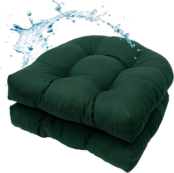 MTMR 2Pcs Outdoor Chair Cushions, Patio Furniture Seat Pads, Waterproof | 2Pcs , waterproof cover, PP cotton, u-shaped, no-fading, thick patio seat pads for outdoor wicker furniture in yard, 19x19x4 by Unknown