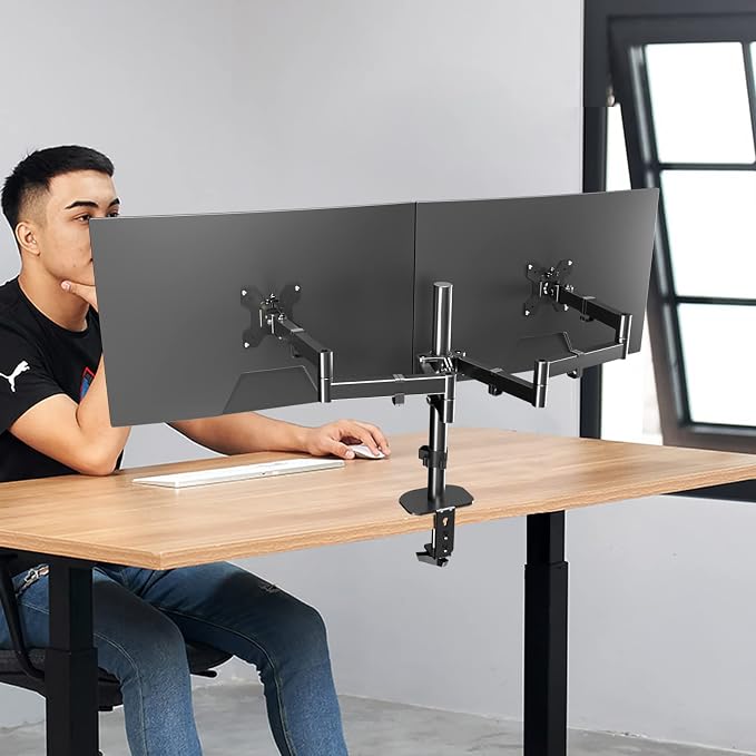 Pholiten Dual Long Monitor Stand Desk Mount for 13-32" Screen | Extra Long Monitor Arm, Fully Adjustable 27.95 inch, Each Arm up to 22 lbs - Image 2