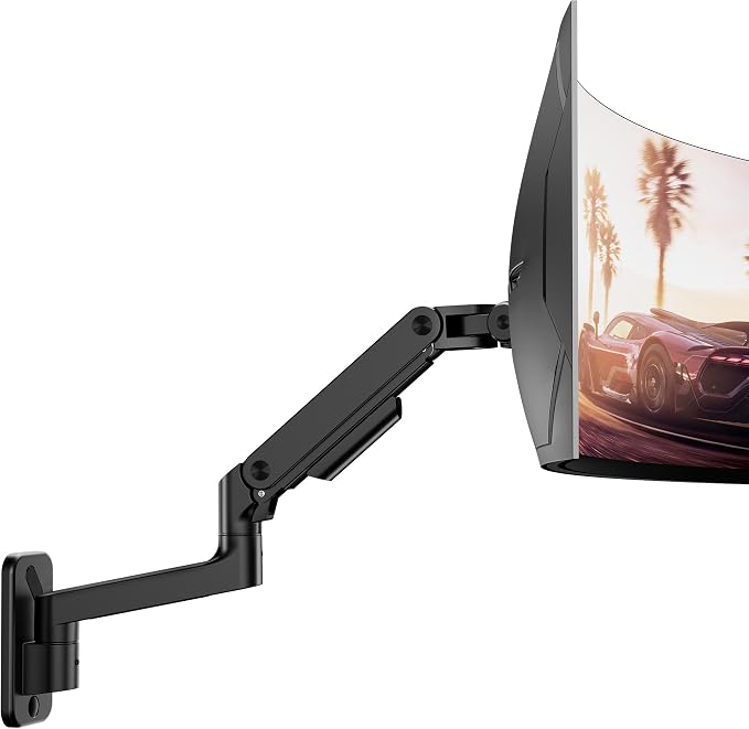ARES WING Wall Mount Monitor Arm for 17-49 Inch Ultrawide Screens, Black | Heavy Duty Single Monitor Arm Holds 44 lbs, Fully Adjustable Gas Spring Monitor Wall Mount, 75x75/100x100 VESA Mount by ARESWING