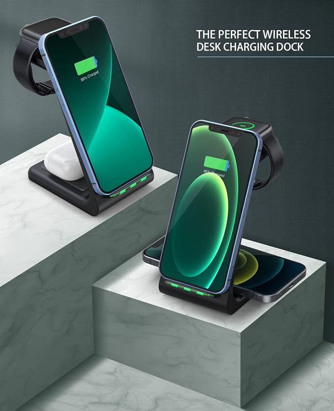 3 in 1 Wireless Charging Station, 2026 Upgraded Fast Desk Charger Station for iPhone 17 16 15 14 13 12 Pro Max Plus, Charger Stand for Apple Watch 10 9 8 7 6 5 4 3 2 SE, Airpods 4 3 2 Pro(Black) - Image 7