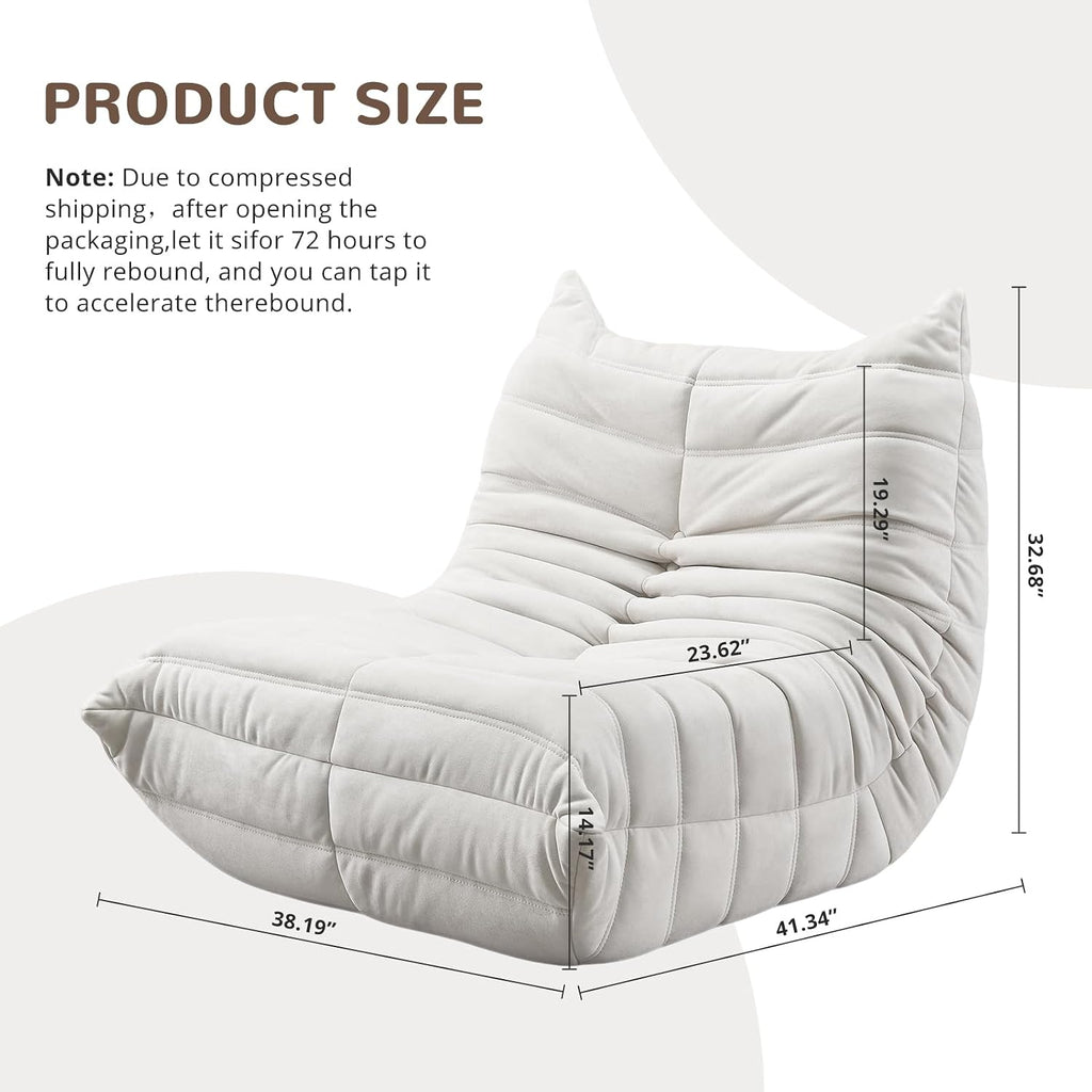 Bean Bag Chair - Corner Sofa, Fireside Chair Bean Bag Sofa Large Bean Bag Chair for Adults,Fireside Floor Couch for Living Room, Bedroom, Gaming & Office (Yellow, Single) (White, Single) - Image 2