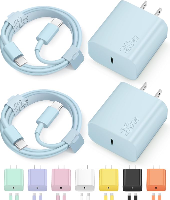 12FT iPhone 17 16 15 Charger Fast Charging Type C Chargers USB C Charger | for iPhones, iPads,Tablets, Android phones,20W iPhone Charger USB-C Power Adapter,with Extra Long USB-C Charging Cables(Blue) by NOVOBIT