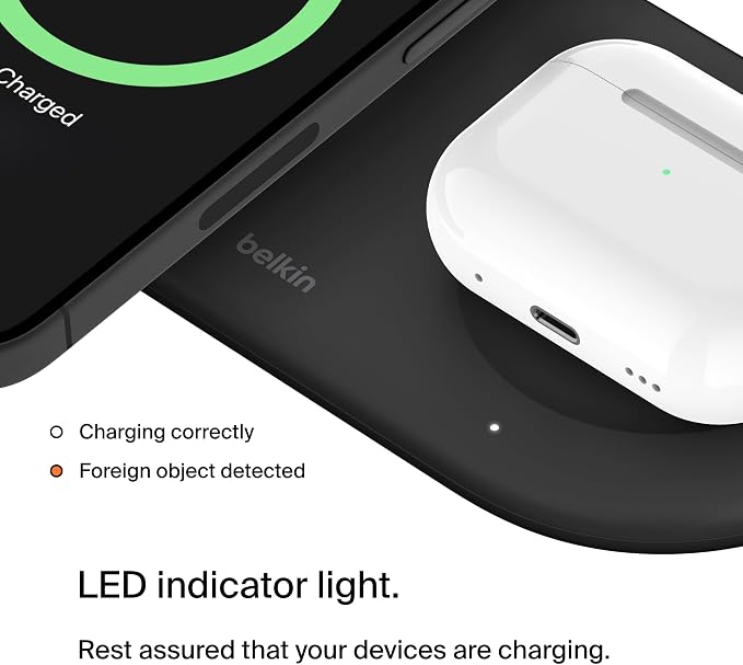 Belkin Qi2 15W 2 in 1 Wireless Charging Pad with USB-C Port | MagSafe compatible, iPhone 16/15 Series, Samsung Galaxy S25 Series, AirPods, extra USB-C port, Magnetic - Image 6