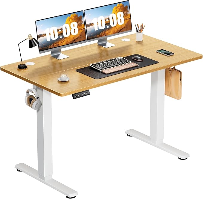 DUMOS 47 Inch Electric Standing Desk, Memory Adjustable Home Office Desk | Sit Stand Up Desk for Work Home Office,Adjustable Desk, Rising Computer Table with Splice Board,Cable Management,Hook,Oak by DumosLifestyle