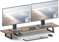 TEAMIX 39.4 inch Dual Monitor Stand Riser with Drawer & Phone Holder, Brown | For Computer, Laptop,Printer, Wood & Steel, Holds 100 lbs, Keyboard Storage Underneath, For Home Office Gaming Organization by TEAMIX