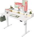 Agilestic 63 * 24 Inch Electric Standing Desk with Shelf & Led, White | Electric Height Adjustable, Outlets&Led, Monitor Stand, Sturdy Steel Frame, Memory Presets, Hooks, 154 lbs, Splice Board by Agilestic