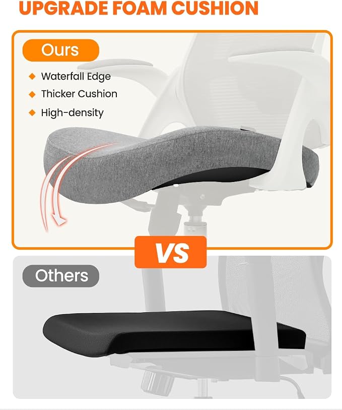 NEO CHAIR Office Chair with Adjustable Ergonomic Lumbar Headrest, Grey | Ergonomic Mesh Back Support with a Height-Adjustable Headrest and Flip-Up Armrests for All-Day Office and Computer Work - Image 5