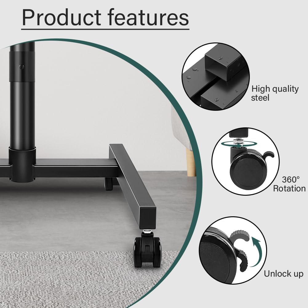 BFTOU Rolling TV Stand with Wheels for 32-55Inch Screens up to 55lbs Mobile TV Stand with Shelf Height Adjustable Mobile TV Cart Max VESA 400x400mm, Black - Image 5