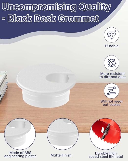 1-3/8 in. Hole Saw with 10PCS White Desk Grommet - Cable Management Kit for TV, Office, and Home Table - Hide Wires Behind Wall, TV Wall Cable Pass Through, Desk Cable Hole Covers - Image 3