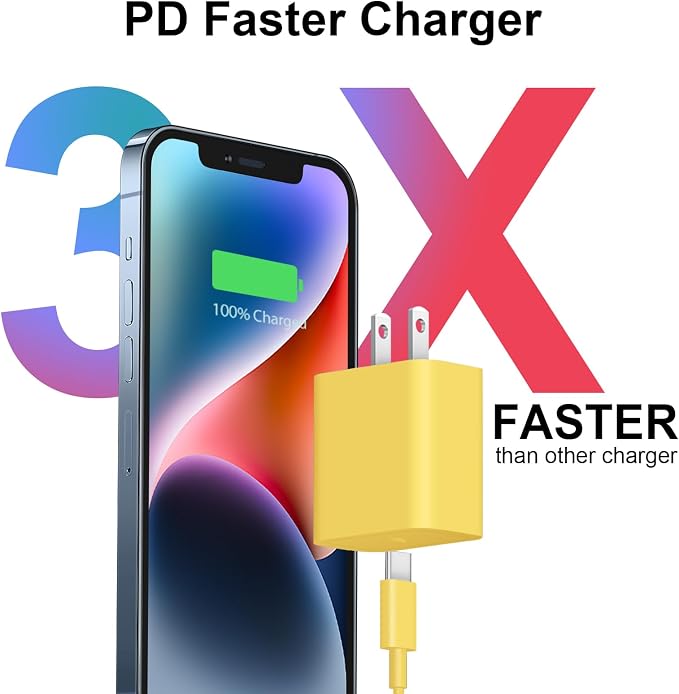 iPhone 17 16 15 Charger Fast Charging 3+3Pack 20W USB C Wall Charger with 6FT Fast Charging Cable Compatible with iPhone 17/17 Air/17 Pro/17 Pro Max/iPhone 16/15 Series, iPad Pro/AirPods -Yellow - Image 2
