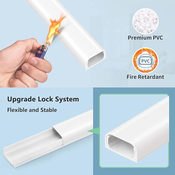 ZhiYo 73" Cord Covers for Wires on Wall, White Cord Hider, 0.95" W x 0.47" | Fits 2-3 Cords, Premium Paintable Raceway for Wall-Mounted TV, Self-Adhesive Wire Hider for Extension Cords & Ethernet Cables - Image 5