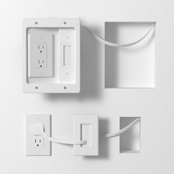 in Wall Cable Management Kit,TV Cable Hider Wall Kit with Brush Wall Plate and 9.8FT Cord,2 AC Outlets,Recessed Outlet Box for Wall Mount TV Home Theater Setups Cords Organizer by Unknown