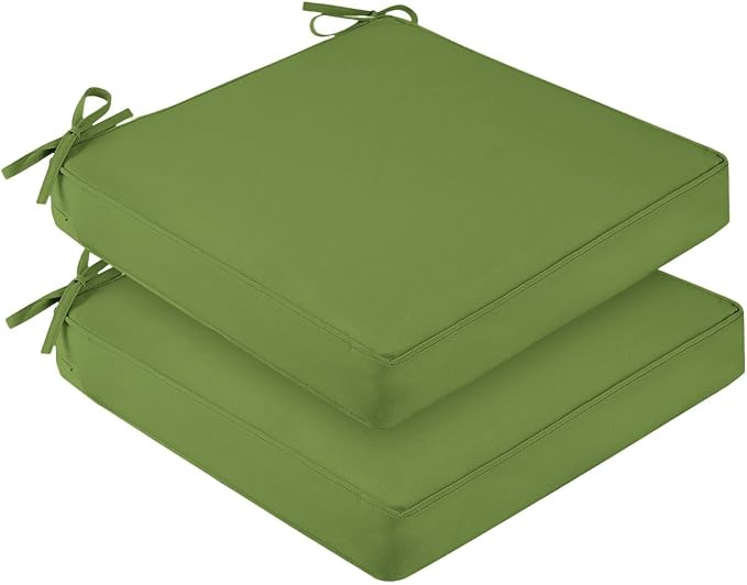 downluxe Waterproof Outdoor Chair Cushions Set of 2, 19" x 19" x 3" Patio Chair Cushion with Non-Slip Ties & Handle, Square Outdoor Cushion for Patio Furniture with Removable Cover, Grass Green by Downluxe