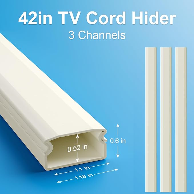 Yecaye TV Cord Hider, 42in Cord Cover Wall Mounted, W1.18in H0.6in, Beige | Large Cable Hider, Wire Covers for 4 Cords, Cable Raceway Wire Hiders for TV on Wall, Cable Cover Cord Concealer - Image 3