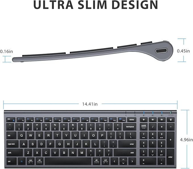 iClever BK10 Bluetooth Keyboard, Wireless Rechargeable Ultra-Slim Keyboard with Long Battery Life, Compatible with iOS, Android, Windows, Mac for iPad, Tablet, Laptop, PC, Phone (Gray Black) - Image 6